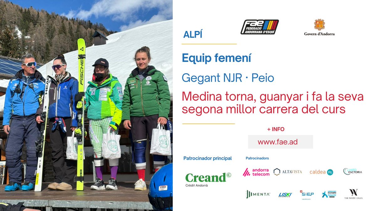 FAEAndorra's tweet photo. ALPÍ · Avui, dia de podis en alpí‼️ #ÍriaMedina torna amb victòria 🏆 al gegant NJR de #Peio 🇮🇹
INFO ✅ https://t.co/fCqDjz22QR https://t.co/TRYhxuw8dY