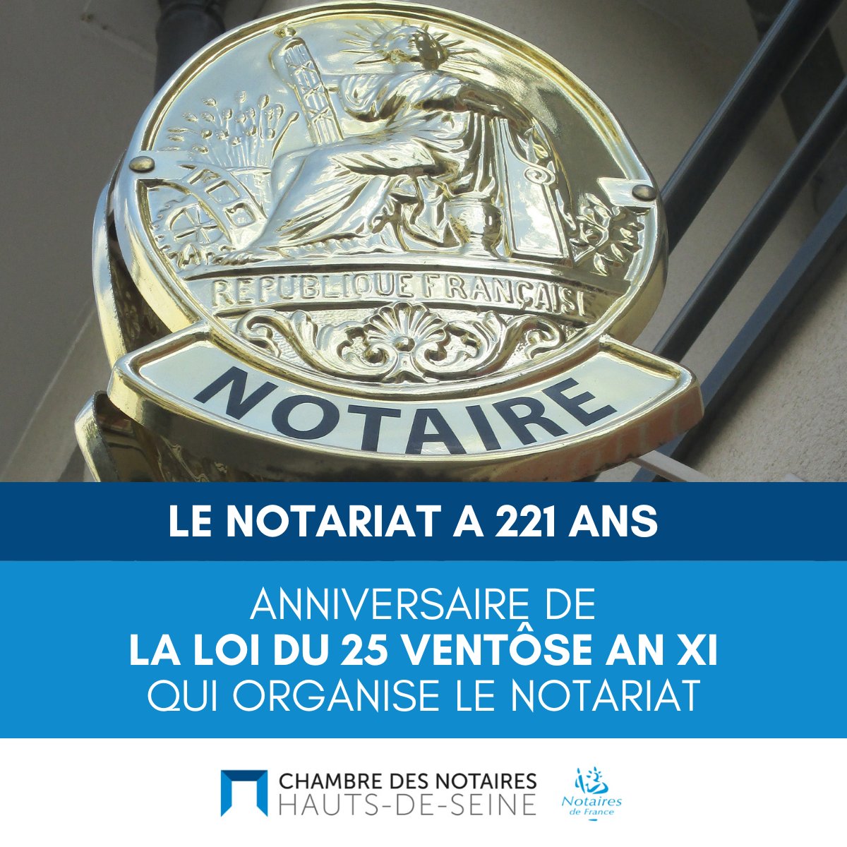 ⏹️ Les #Notaires fêtent en ce 16 mars les 2️⃣​2️⃣​1️⃣​ ans de la #loi du 25 ventôse an XI, pilier fondateur du #notariat français, de l'engagement d'une profession envers la sécurité juridique et la protection des intérêts de tous.
