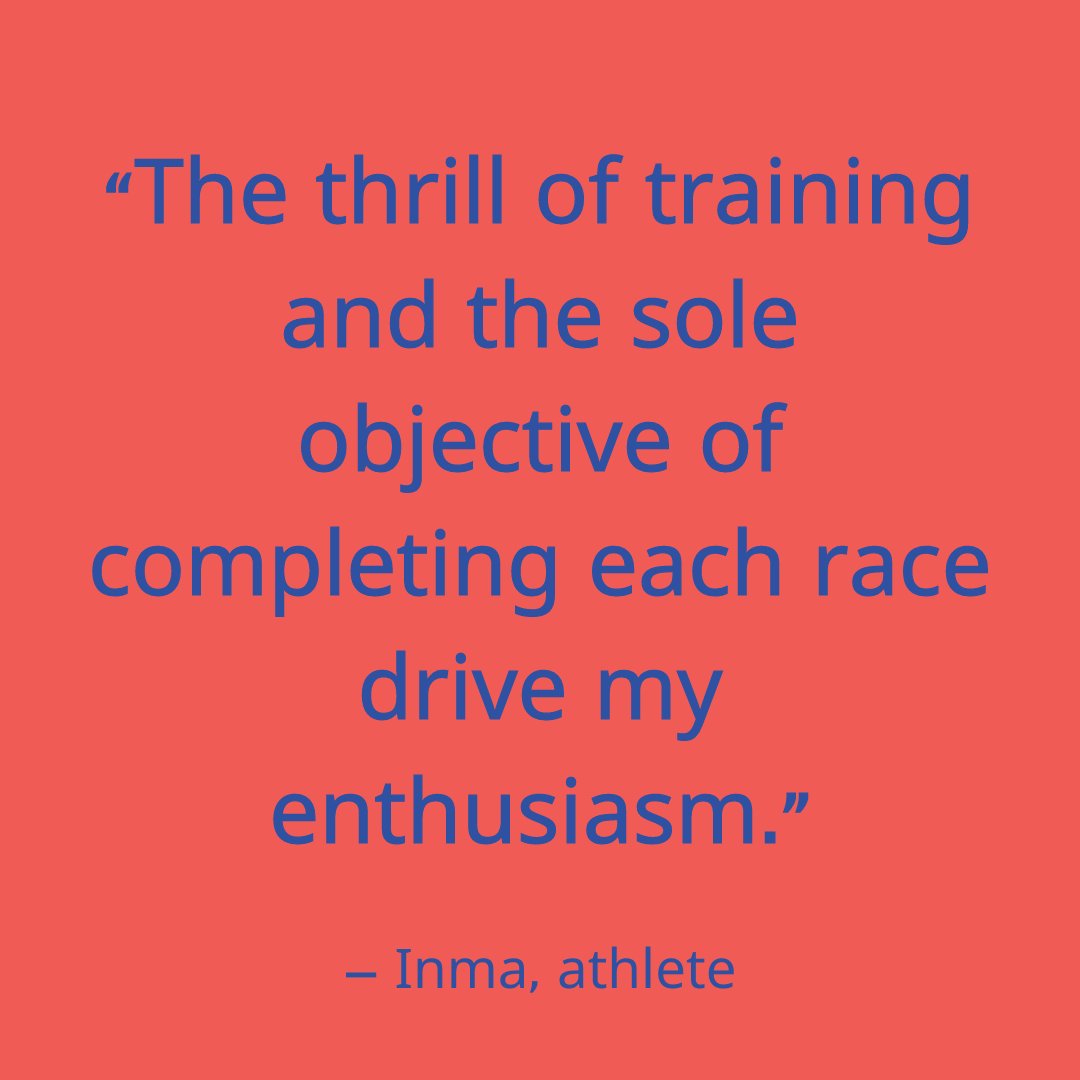 'As someone who actively engages in various sports like basketball, tennis, swimming, and cycling, running holds a special place in my heart. The thrill of training and the sole objective of completing each race drive my enthusiasm.' Thanks Inma, and see you in October!
