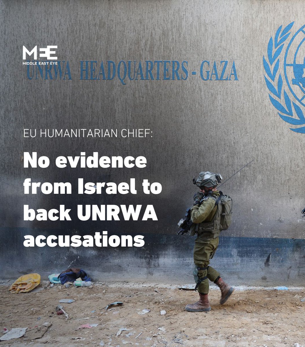 The European Union's top humanitarian aid official said he had seen no evidence from Israel to back its accusations against staff from the U.N. Palestinian refugee agency (Unrwa)