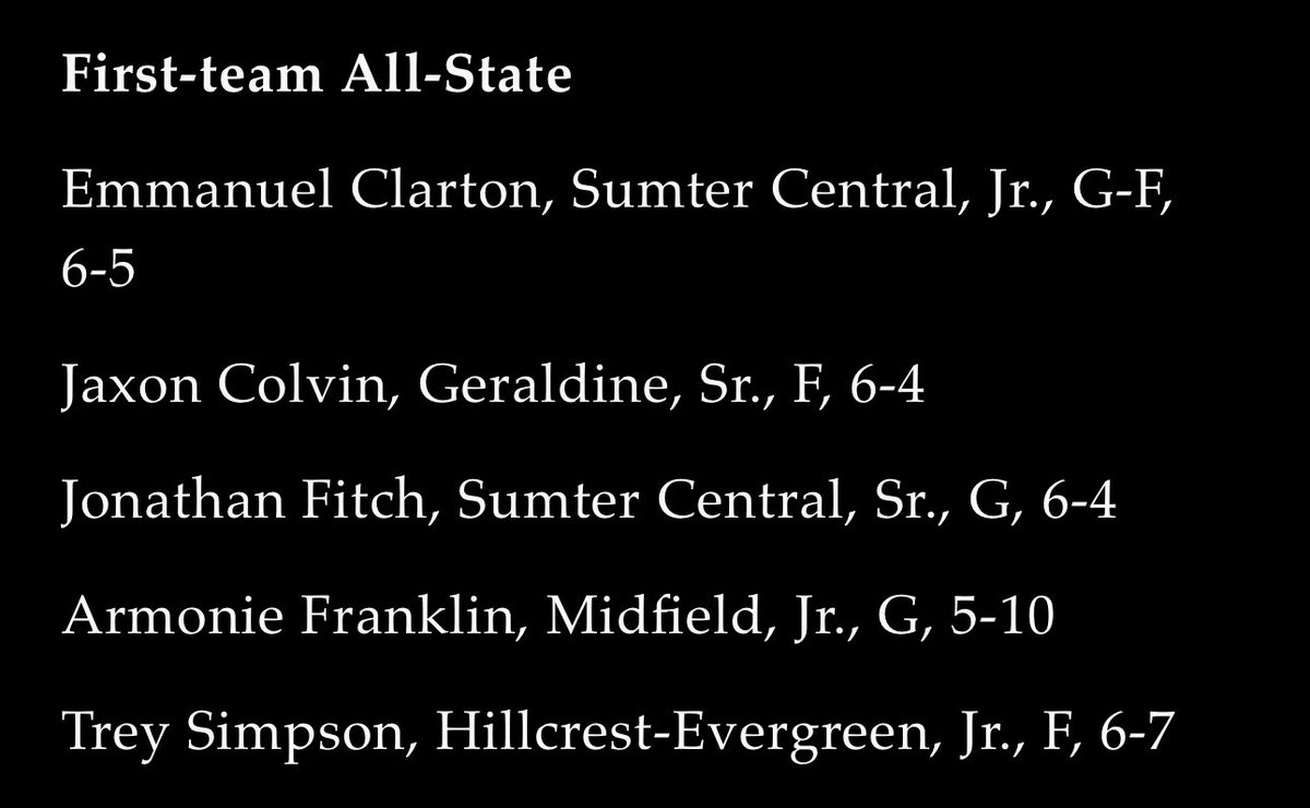 Congratulations <a href="/ColvinJaxon/">Jaxon Colvin</a> for earning 1st team All-Star honors in 3A basketball.