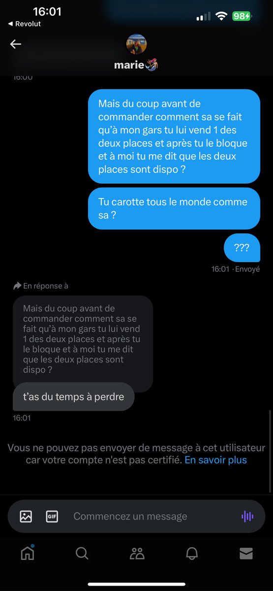 tribialchief972's tweet image. @60SecondesPLK ⚠️ Merci de signaler le compte de @mariefrxc__ qui a arnaqué mon pote et qui a essayé de m’arnaquer aussi en faisant croire que ces places (qui sont déjà vendues) sont toujours disponibles