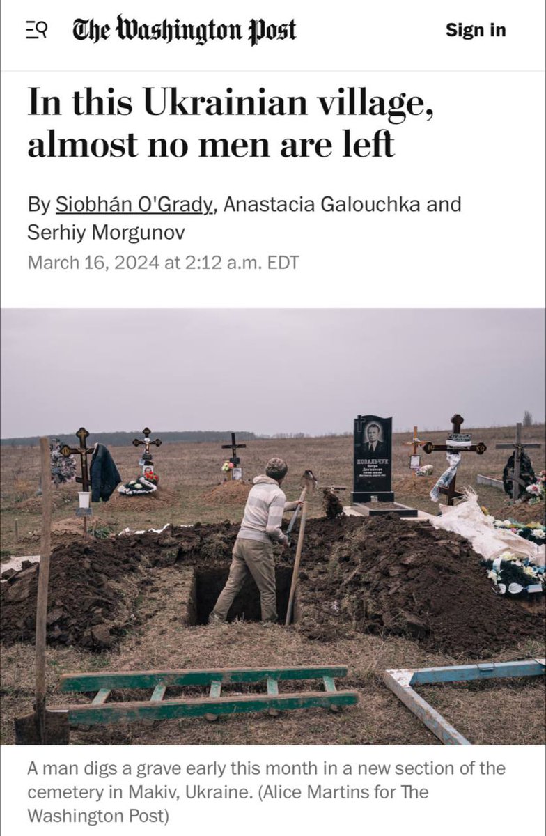 ❗️В Україні є села у яких не залишилось чоловіків через війну, – The Washington Post. Зокрема, в селі Маків на Хмельниччині – більшість чоловіків або вбиті, або поранені, або втекли за кордон.