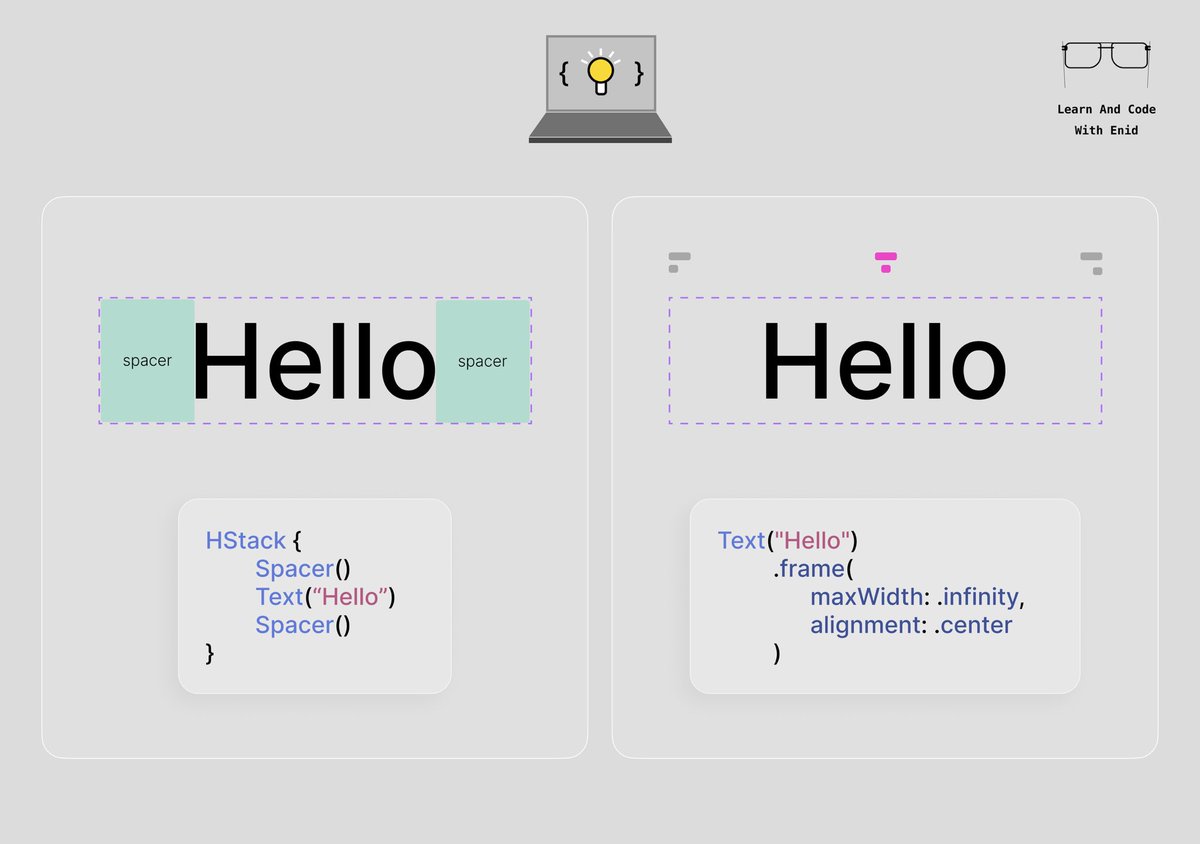 ios_dev_alb's tweet image. Quick SwiftUI tip💡
Instead of using 2 spacers to center a view, we can simply use the frame() modifier.
→ learnandcodewithenid.com