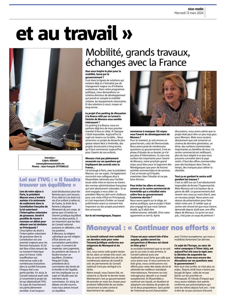#RevueDePresse🇲🇨 👉🏻 « Je reste sereine et au travail » : retrouvez l’interview de la Présidente, @BocconePages . 🗞️À lire dans @Monaco_Matin ⤵️