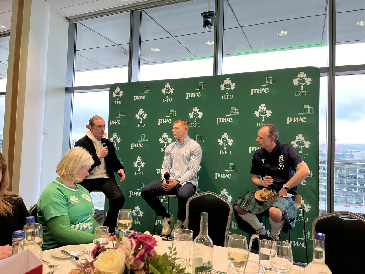 Great insight from @DanLeafy94 and our own Gavin Mullen ahead of @IrishRugby vs @Scotlandteam at our @PwCIreland build up to the game #futureisgreen