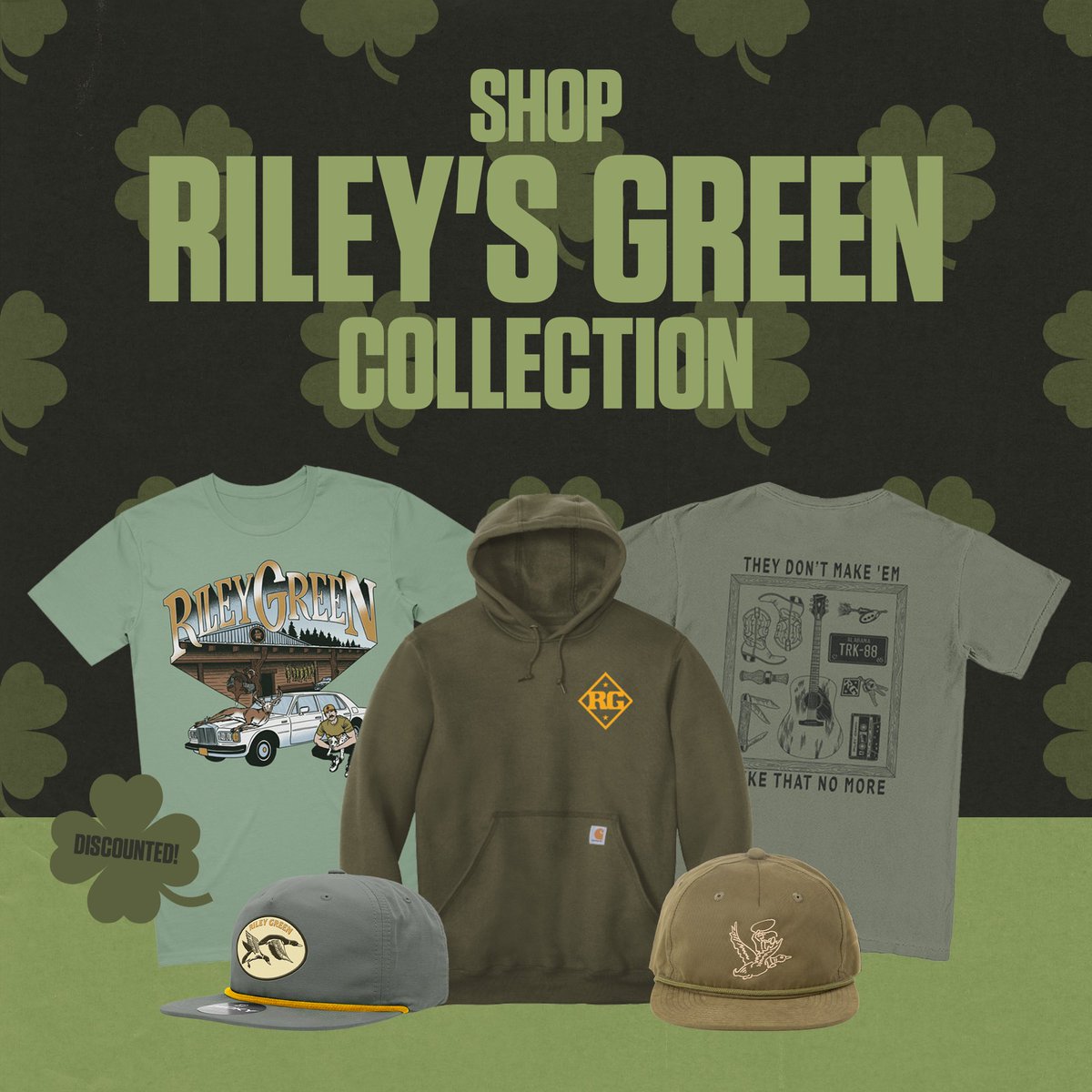Y’all check out the GREEN collection in honor of St. Patty’s Day weekend: rileygreen.merchmadeeasy.com/collections/ri…