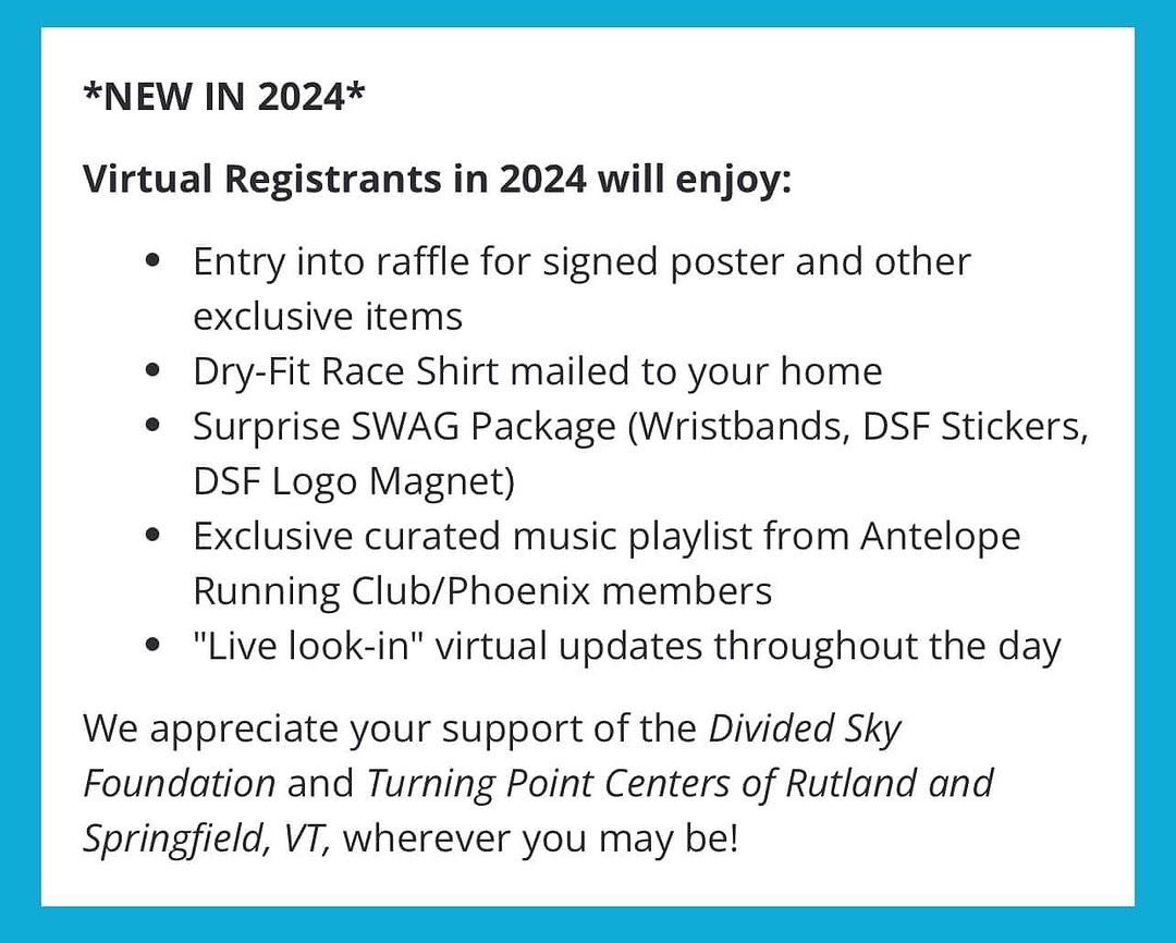 Can't make it to Ludlow on May 18th? You can still be part of the experience by registering for our virtual option! Be sure to register by April 1st to receive the swag package ✨ raceroster.com/events/2024/84…