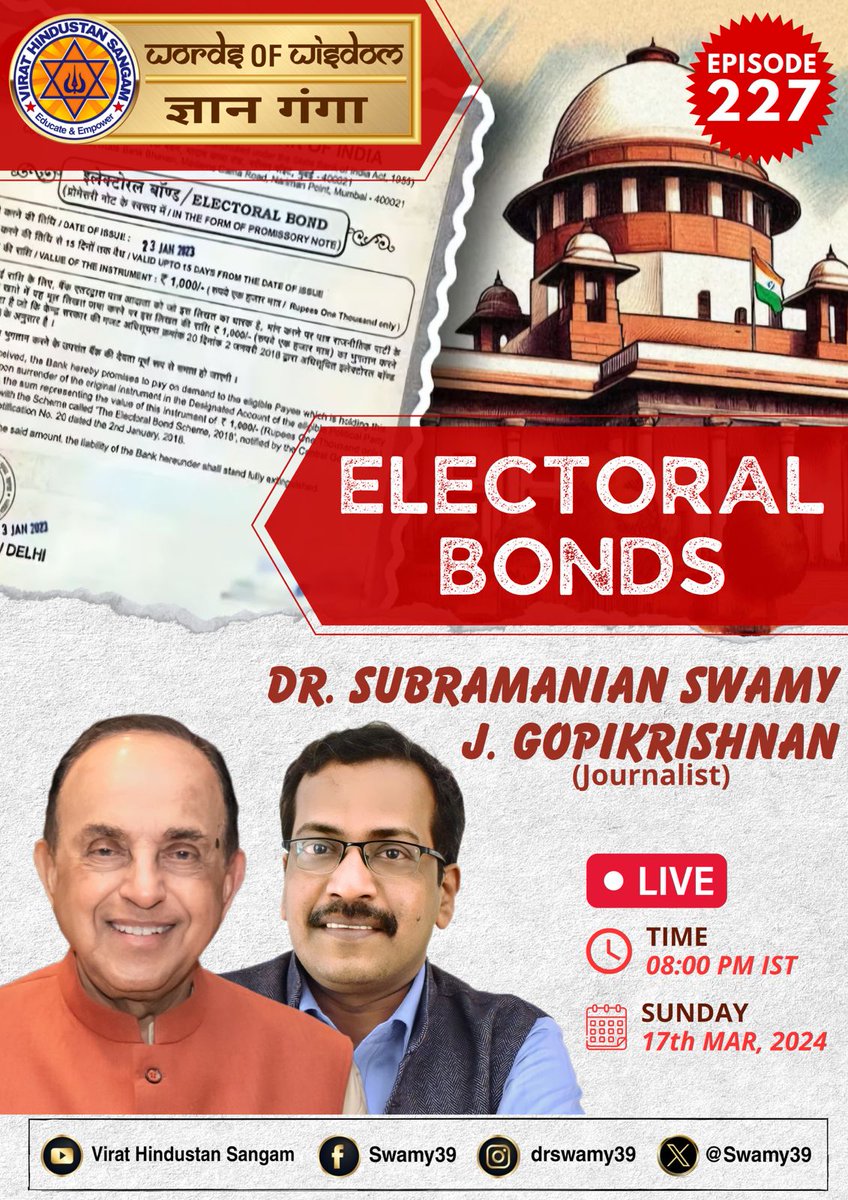 Chanda hai par dhandha hai ye! Who is BJPs ChandaMama? Next episode of WoW/Gyan Ganga,we pay attention to the top #Trending issue of Electoral Bonds. To discuss this we have Dr Subramanian @Swamy39 & @jgopikrishnan70 ,Ace journalist.What a debate this is going to be. Join us.