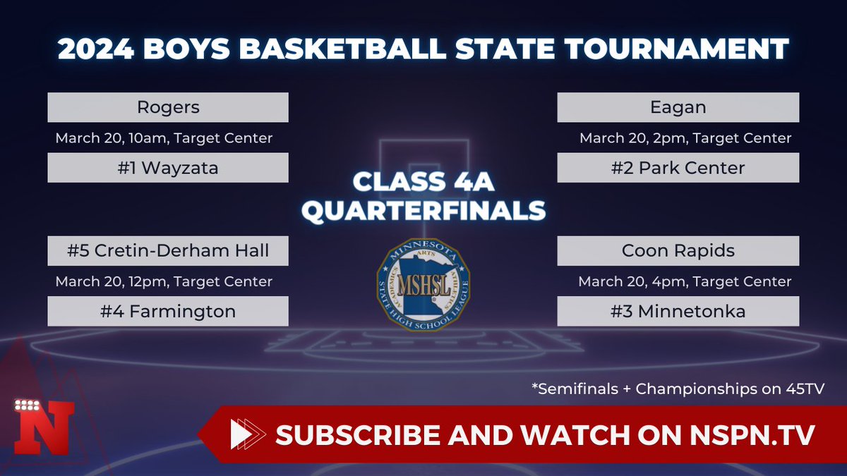 Here are your brackets for the <a href="/MSHSL/">Minnesota State High School League</a> Boys' State Basketball Tournament; your first look at the match-ups for this year's tourney! <a href="/MSHSLTim/">Tim Leighton</a> @MSHSLjohn <a href="/EMartens_MSHSL/">Erich Martens</a> <a href="/StribSports/">Star Tribune Sports</a> <a href="/kare11/">KARE 11</a> <a href="/wccoradio/">News Talk 830 WCCO</a> <a href="/ronhaggstrom/">@RonHaggstrom</a> <a href="/NSPNminnesota/">NSPN - Minnesota</a>