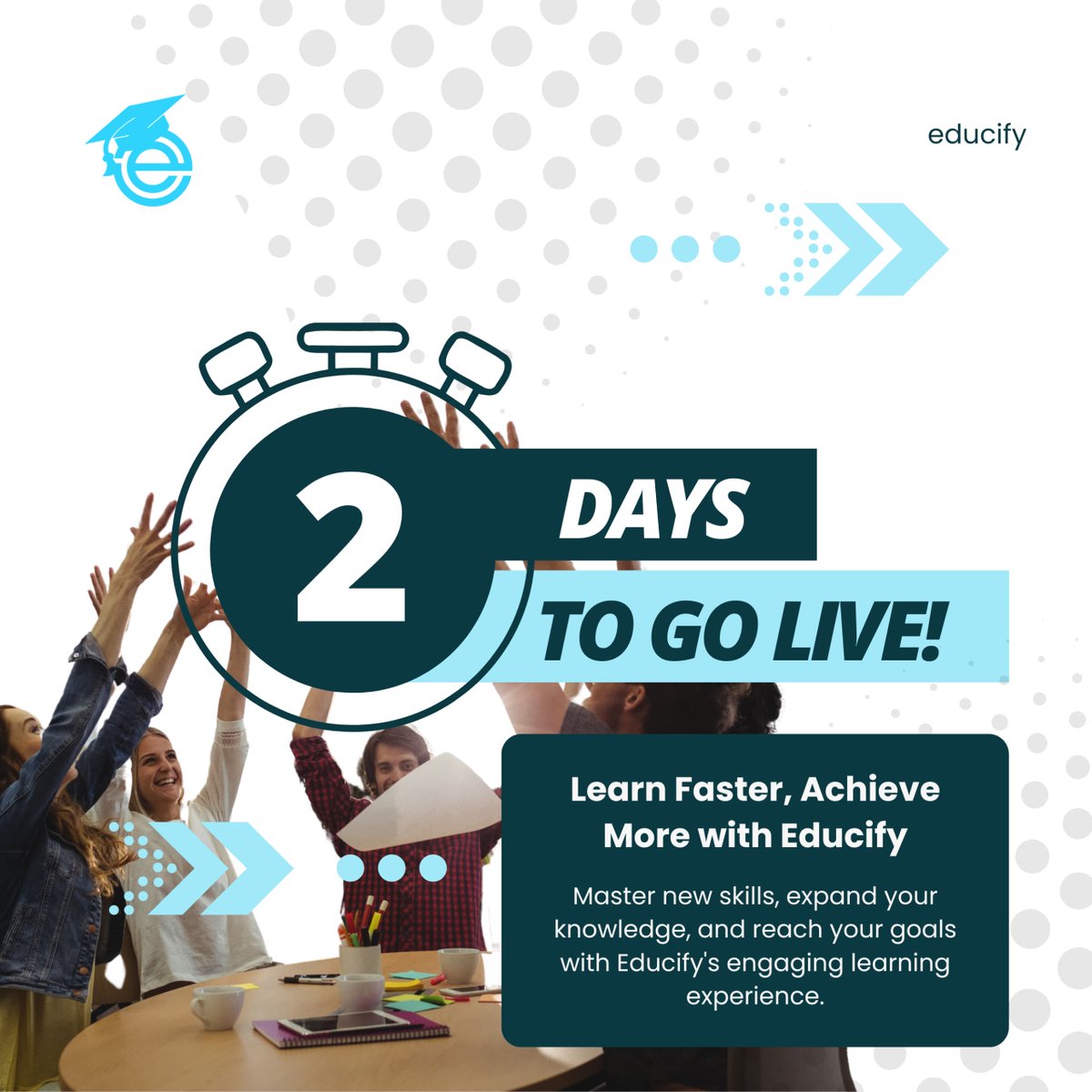 Educifyinc's tweet image. Level Up Your Skills &amp;amp; Celebrate Success 

Educify helps you learn faster &amp;amp; achieve more.  Dive into engaging lessons &amp;amp; reach your goals with affordable, high-quality tutors aided by advanced technology. 

Launching in 2 DAYS!  
#Educify #LearningGoals #Online #WorldWide!