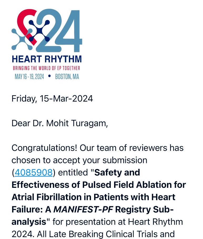 Will be presenting the ‘Safety and effectiveness of PFA for A Fib in patients with HF’ A MANIFEST-PF registry sub-analysis’ at the LBCT @HRSonline meeting! @VivekReddyMD @MountSinaiHeart @MountSinaiNYC