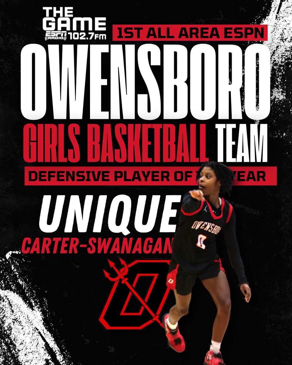 Our All Area ESPN Owensboro Girls Defensive Player of the Year is Owensboro Lady Devil, Unique Carter-Swanagan!🔥🏀 

Congratulations! It’s been a privilege to cover your hard work &amp; dedication to the team this season! #TheGame 🔥