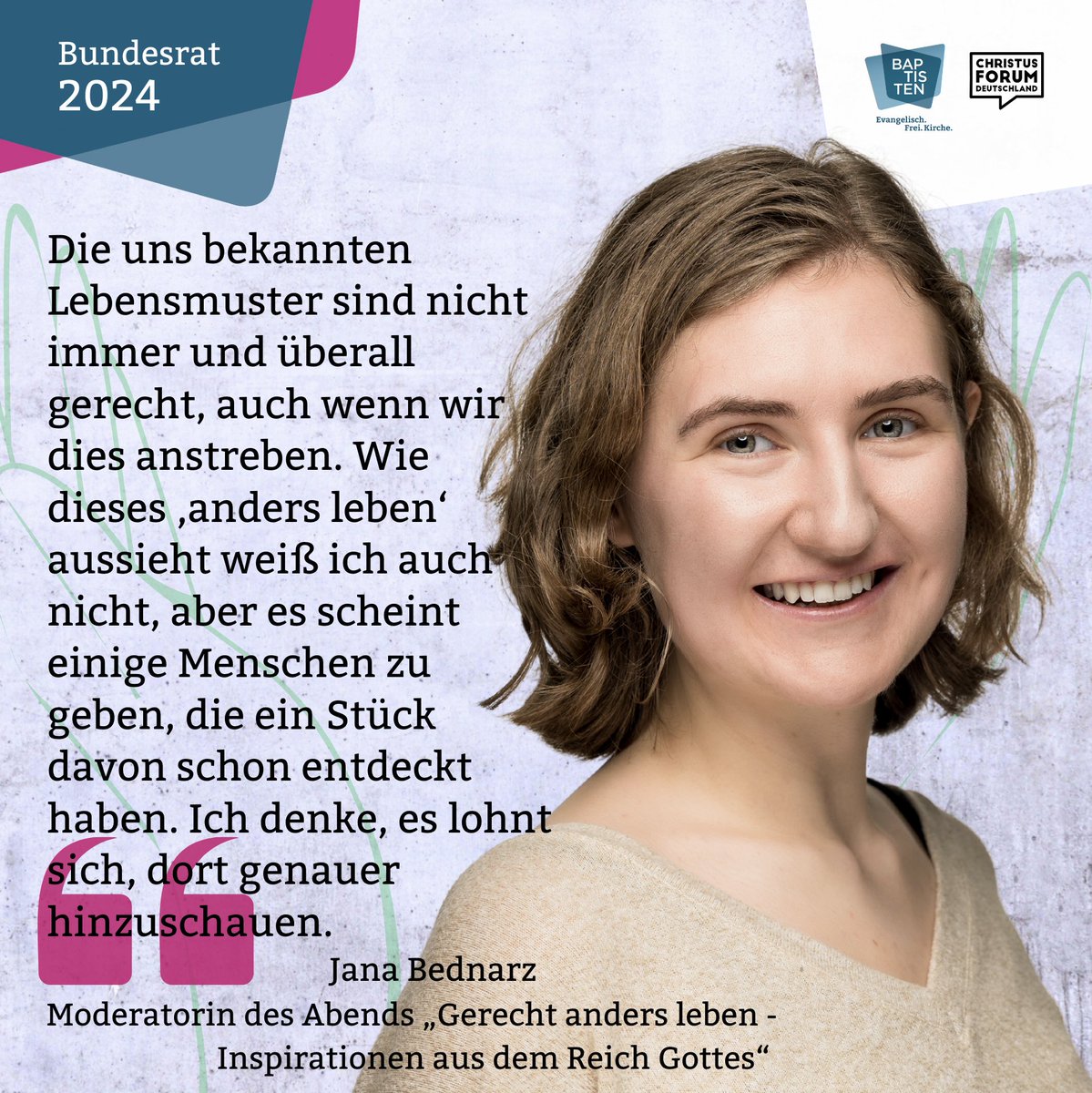Der Konferenzabend am Donnerstag „macht Appetit auf gute Taten, mutige Veränderungen und Ideen für das Engagement im Reich Gottes“. Habt Ihr Euch schon zur Bundesratstagung #befg2024 angemeldet? befg.de/bundesrat2024