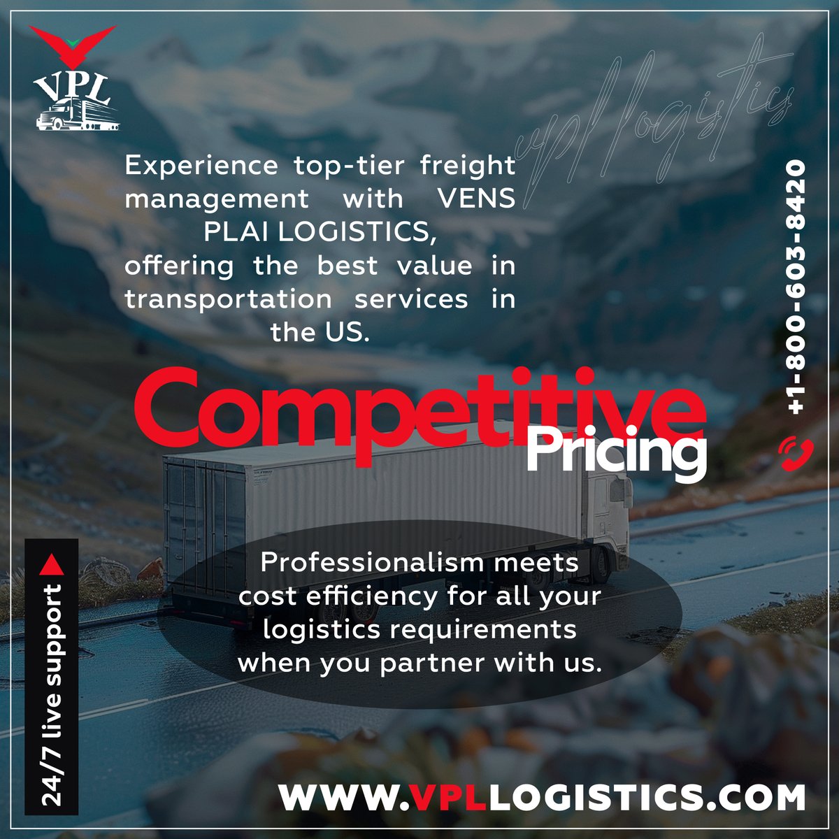 Competitive pricing

Experience top-tier freight management with VENS PLAI LOGISTICS

#vpllogistics #freightrecession #vensplailogistics