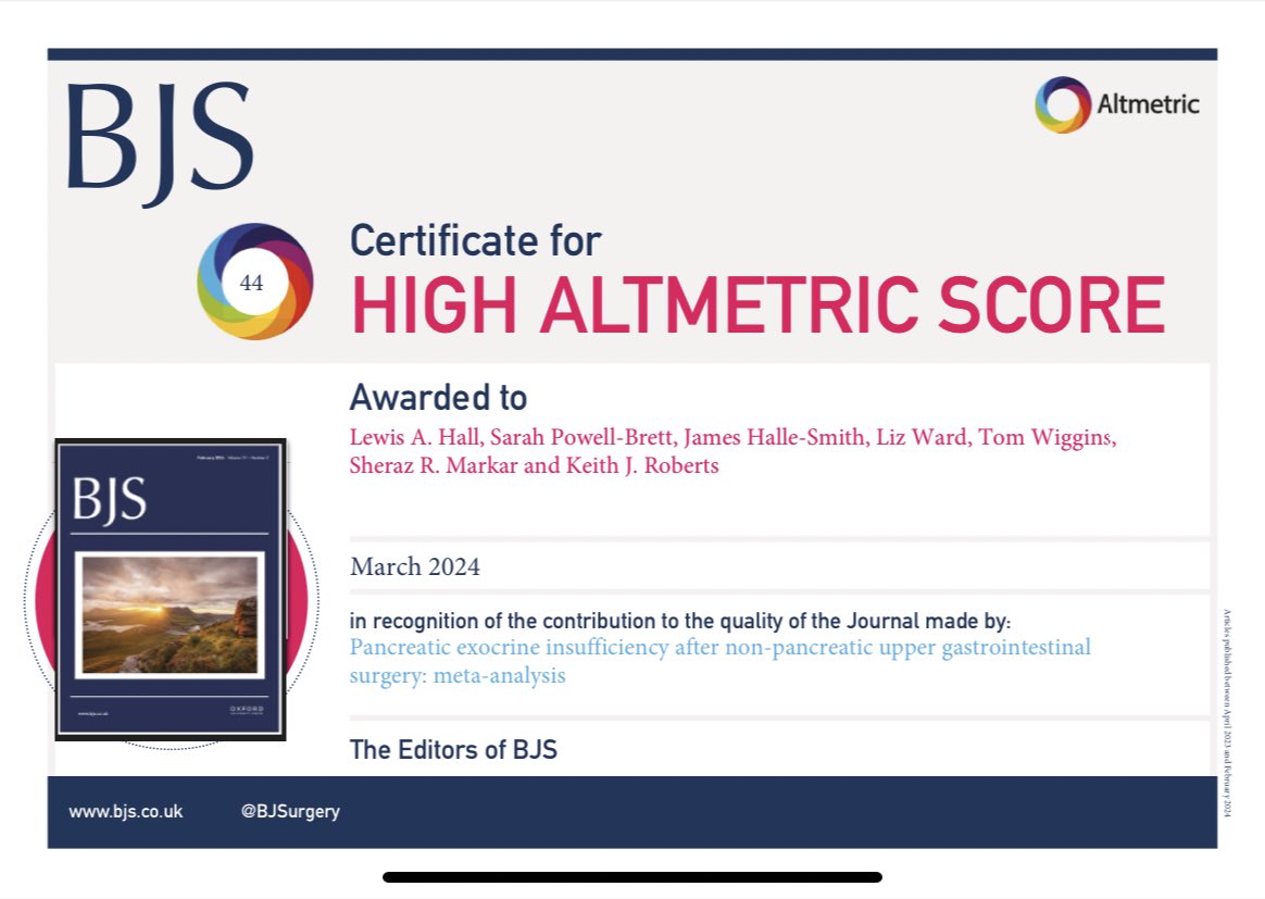 Lewis Hall (@_lewis_hall) on Twitter photo This is cool!
Balancing research with FY1 has been, and continues to be, a huge learning curve- a nice little boost from <a href="/BJSurgery/">BJS</a>
Excited to see where the next steps for this project go! <a href="/UHB_HPB/">Prof Keith Roberts</a> <a href="/DrSfpb/">Sarah Powell-Brett</a> <a href="/jameshallesmith/">James Halle-Smith</a> <a href="/MarkarSheraz/">Sheraz Markar</a> <a href="/TomWiggins23/">Tom Wiggins</a> This is cool!
Balancing research with FY1 has been, and continues to be, a huge learning curve- a nice little boost from <a href="/BJSurgery/">BJS</a>
Excited to see where the next steps for this project go! <a href="/UHB_HPB/">Prof Keith Roberts</a> <a href="/DrSfpb/">Sarah Powell-Brett</a> <a href="/jameshallesmith/">James Halle-Smith</a> <a href="/MarkarSheraz/">Sheraz Markar</a> <a href="/TomWiggins23/">Tom Wiggins</a>