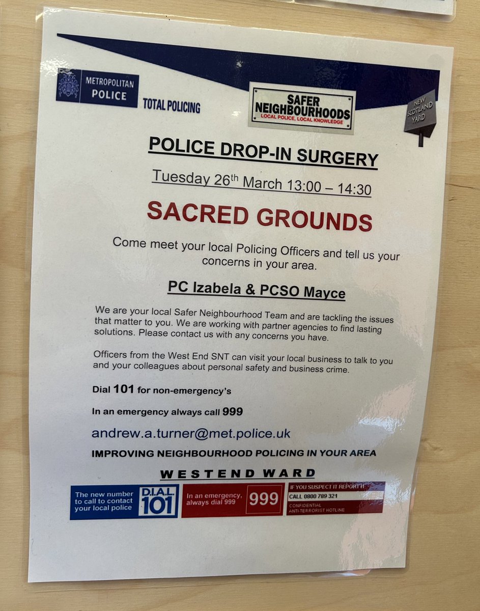 #Soho 📣 @MPSSoho “Coffee with a Copper”☕️ - drop in surgery - Tuesday 26th March 1pm to 2.30pm - Sacred Grounds Community Cafe, 54 Dean Street next to @AnnesSoho #SohoPeople #Soholondon #RT @jpdsoho