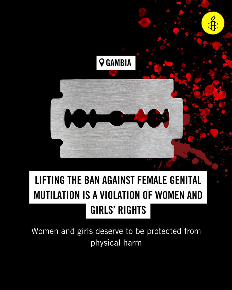 AmnestyWARO's tweet photo. As #Gambia's parliament prepares to vote on FGM, let's remind them of their duty to protect the rights and wellbeing of girls and women. Say NO to legalizing this harmful practice. Retweet this to help call on parliament to #SayNoToFGM. #WomensRightsAreHumanRights https://t.co/SJGinGqG7S