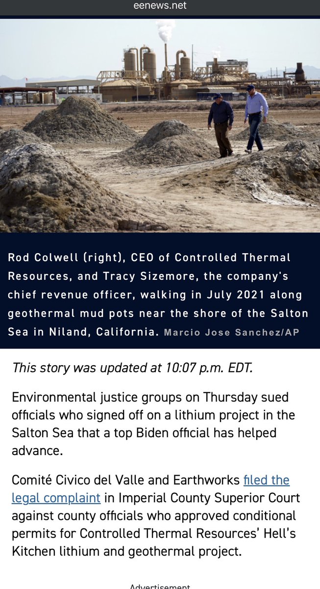 Environmental justice groups challenge lithium project. #LithiumValley, #SaltonSea.eenews.net/articles/conse…