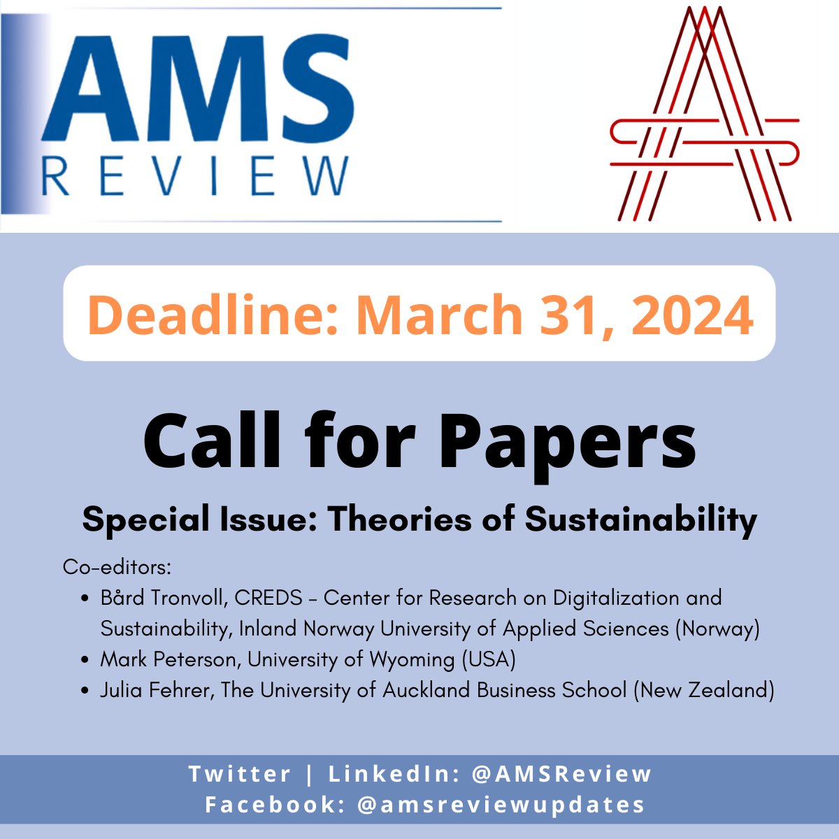 IMPORTANT: One week left to submit your work to the Special Issue on Theories of Sustainability!
Full CFP: springer.com/journal/13162/…
#AMSReview #CFP #sustainability #research