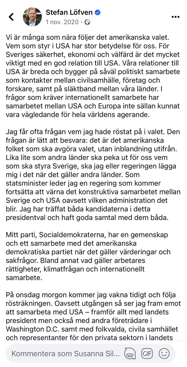 F.d. försvarsminister Peter Hultqvist kritiserar att statsministern säger att den svenska regeringen inte tar ställning i det amerikanska presidentvalet. Vad Hultqvist egen dåvarande partiledare och dåvarande socialdemokratiska statsminister sade i samma fråga 2020? 

Läs & dela: