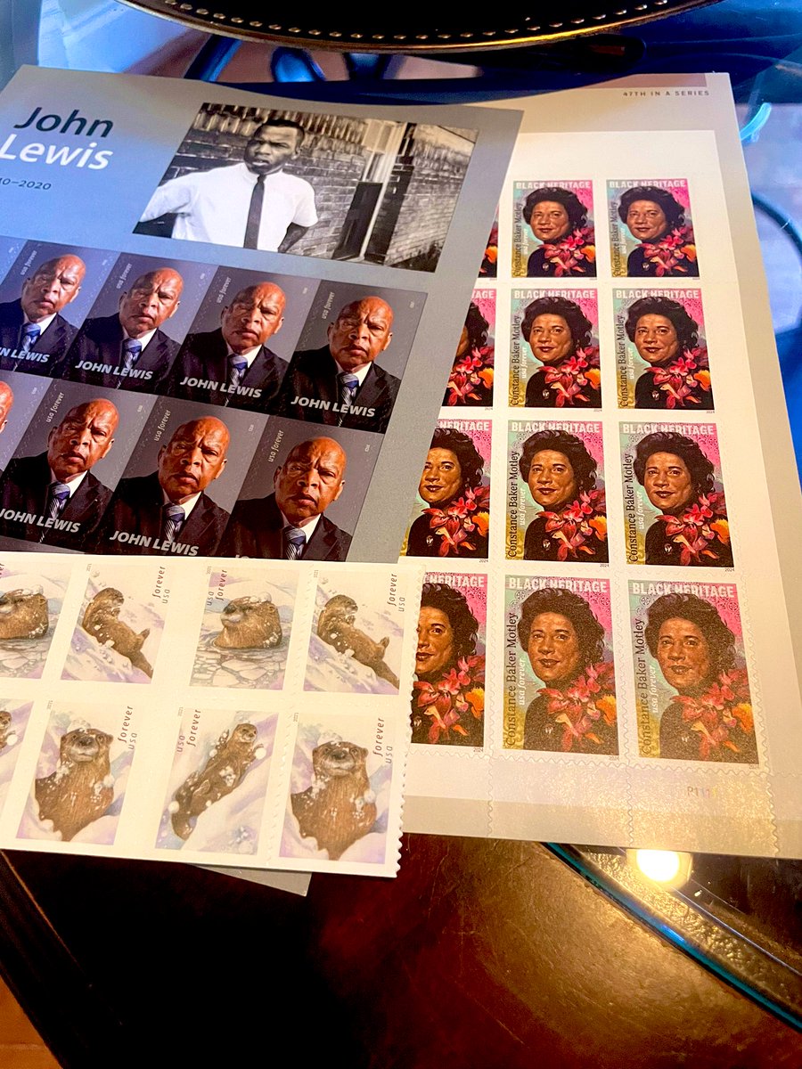 What are you doing? 
I’m writing out cards, thank you notes and Easter cards. I still handwrite my notes. Cards. Get great stamps from @USPS (It’s #JohnLewis & #ConstanceBakerMotley) Lick the stamps. Put it in the mail. #SaturdayMood #SaturdayMorning #SaturdayKitchen