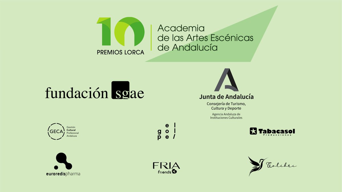 🟢 El próximo martes 19 de marzo celebraremos los #10PremiosLorca al #TeatroAndaluz en una gala en el Teatro Central de Sevilla, con la colaboración de la <a href="/CulturaCuenta/">➧ Agencia Andaluza de Instituciones Culturales</a>, la <a href="/fundacionsgae/">PAlHl</a>, <a href="/GECA_andalucia/">GECA</a>, <a href="/ElgolpeCde/">el golpe</a>, <a href="/Tabacasol_/">Startist / Tabacasol</a>, <a href="/euroredispharma/">euroredispharma 🛍😱🎒</a> <a href="/friafriendsp/">FRIA friends 🛍👌</a> y <a href="/ColibriHealth/">Colibri</a>