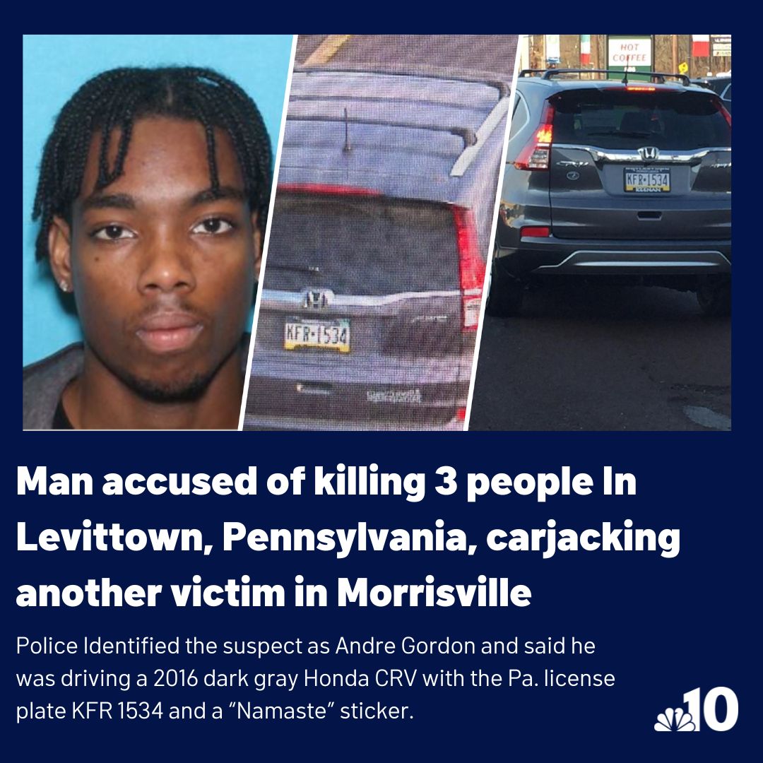 #BREAKING Police are searching for a man accused of shooting and killing three people in Levittown, Pennsylvania, and carjacking another person at gunpoint in Morrisville. More details HERE: on.nbc10.com/mCpJySz