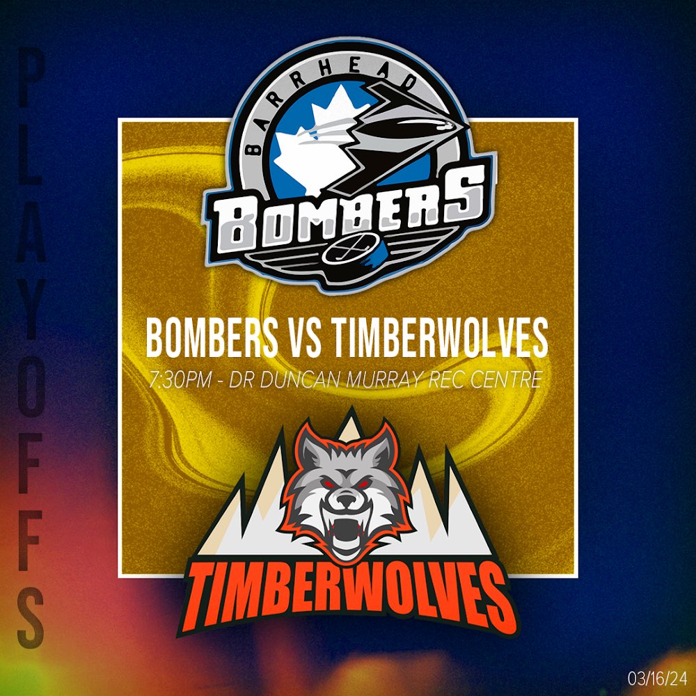 It’s time for game two of the CAJHL playoffs!  It’s Bombers vs Timberwolves at 7:30pm!
