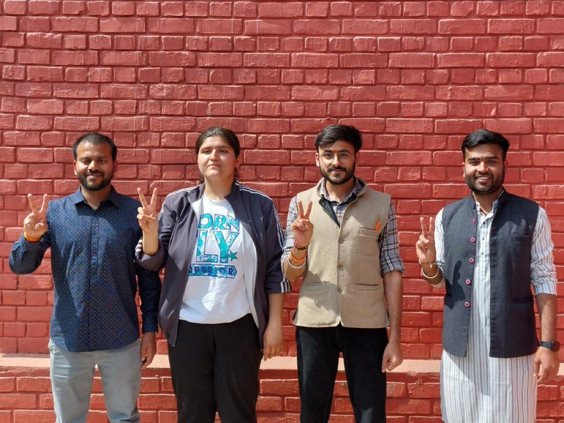 ABVP Candidates for JNUSU 2023-24 President: Ajmera Umesh Chandra Vice President: Deepika Sharma General Sec: Arjun Anand Joint Secretary: Govind Dangi आप सभी को हार्दिक बधाई एवं जीत की अग्रिम शुभकामनाएं। JNU के छात्र करे पुकार ABVP इस बार #ABVP4JNUSU