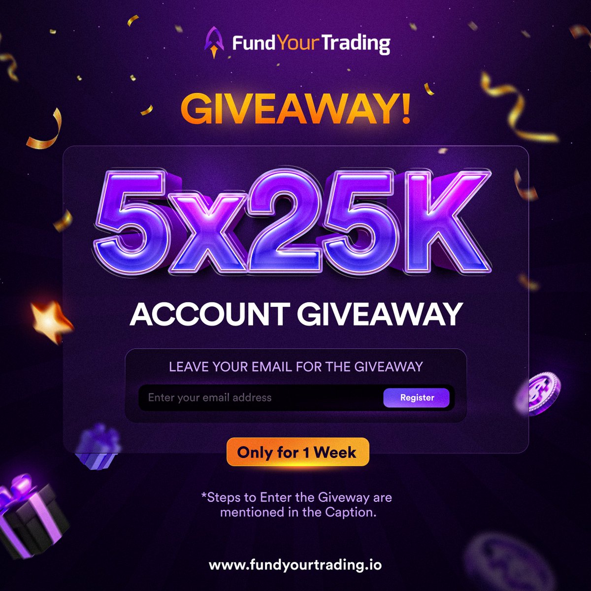 FundYourTrading's tweet image. 🎁 5x25k Account Giveaway 🎁

To enter:

1. Sign up at FundYourTrading.io
2. Follow @fundyourtrading, @EuanCEO and @tomdici
3. Tag 3 Traders 
4. Like and Retweet this Post

Winners Announced on Discord ➡️ discord.gg/HCDsCX2DDD

You must complete all 4 to enter.

Lasts 1…