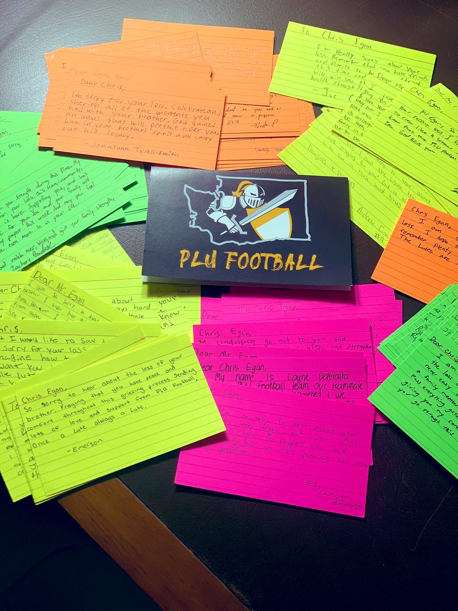 Dear @holderjm33 @golutes @PLUFootball @BrantMcAdams !!! I'm in tears because of your support and love! To open up your gift and find supportive letters of encouragement and love from the players on the PLU team is something I'll cherish forever and I'm reading every single one!