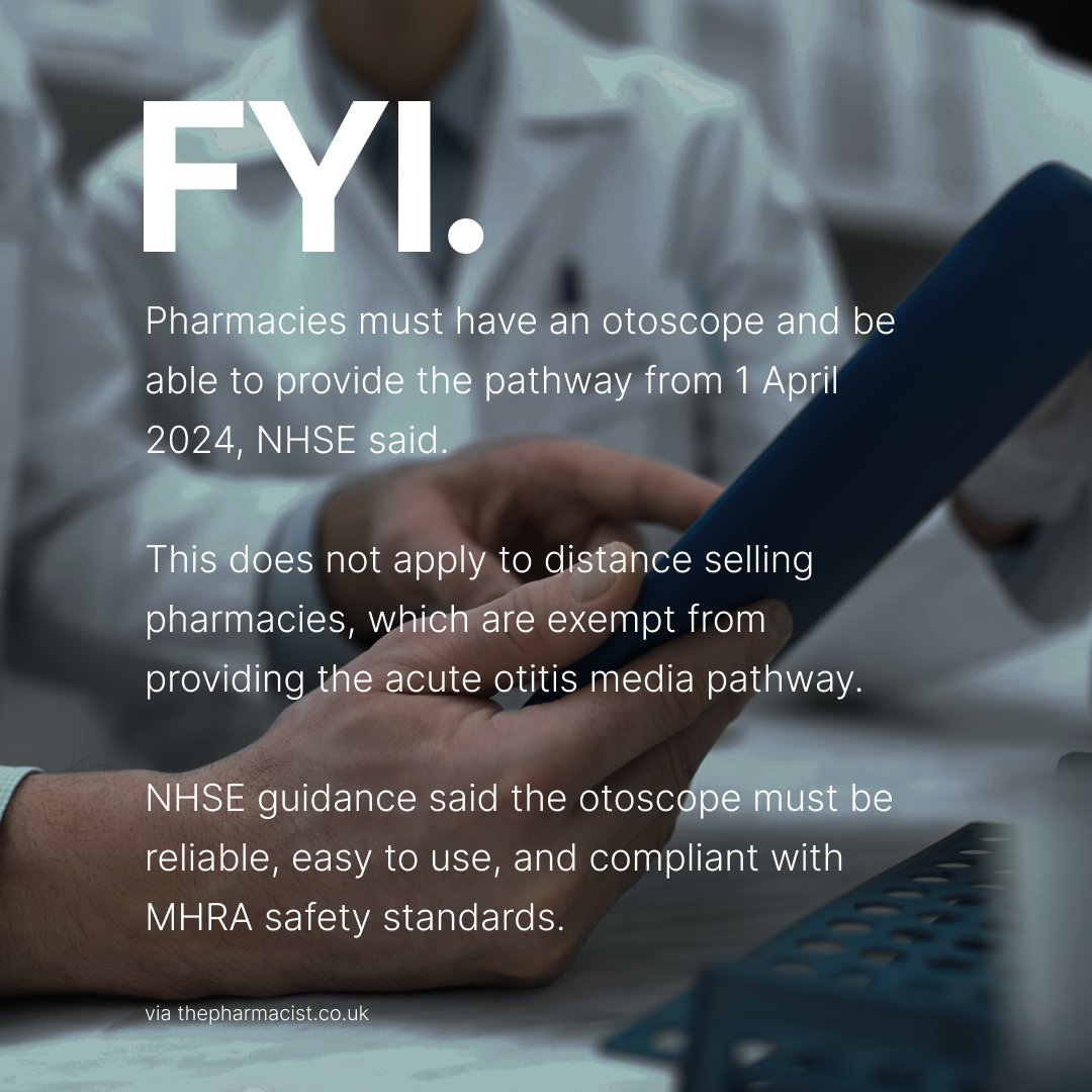 YNRInstruments's tweet photo. New regulations are coming for pharmacies 🩺

From the 1st of April, otoscopes will need to meet extra requirements in these environments. Check out some handy information below... https://t.co/4CJtWWeWH6