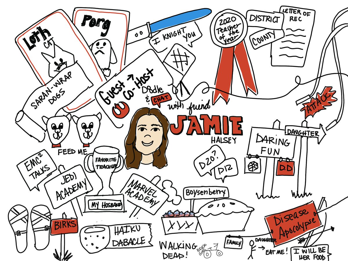 #DoodleAndChat today was strong with the Force as we learned about Rebel Teacher @mrsjamiehalsey. Apocalypse tips, Boysenberry Pie, StarWars and so much more. youtube.com/live/H49jTxboE…