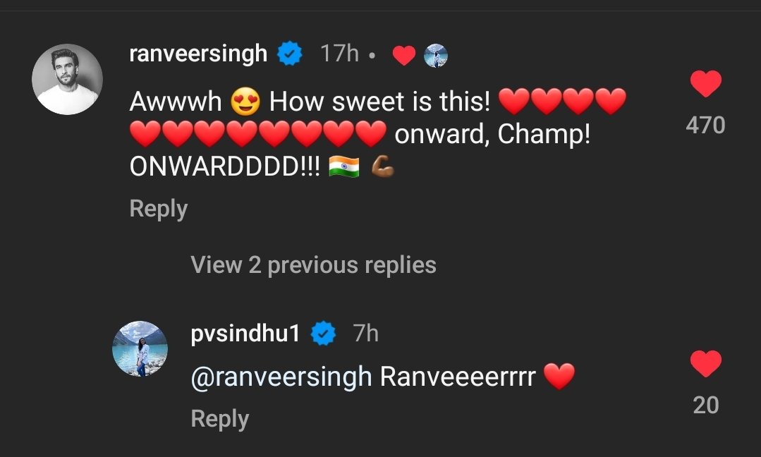Ranveer liked and commented on #PVSindhu s instagram post about Prakash Padukone. 

#RanveerSingh