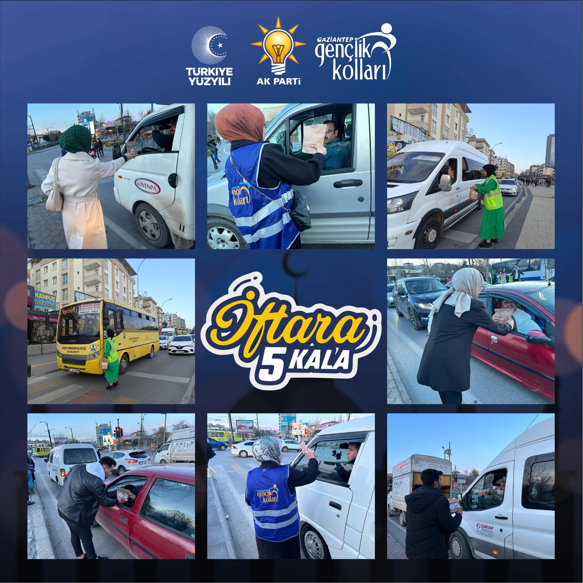 Ramazanın bereketini birlikte yaşıyoruz.🌙

İftara geç mi kaldınız telaşlanmayın İftara 5 kala AK Gençlik yanınızda.😊

Her yıl olduğu gibi  İftara 5 Kala programımız ile Ramazan Ayı süresince iftara yetişemeyen vatandaşlarımızın yanındayız.

Hayırlı Ramazanlar