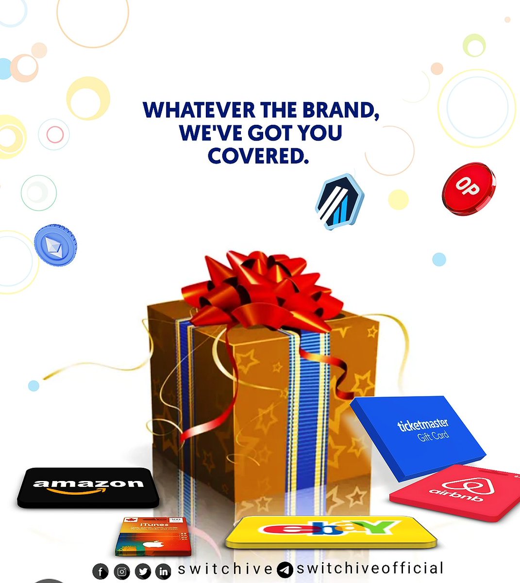 🚀 Elevate your gift game! 🎁 Explore our vast selection of #cryptocurrencies accepted for purchasing and sending #giftcards to your friends & loved ones. Discover thousands of brands and make someone's day brighter! ✨
#DigitalGifting #TransmitJoy #Bitcoin #Crypto