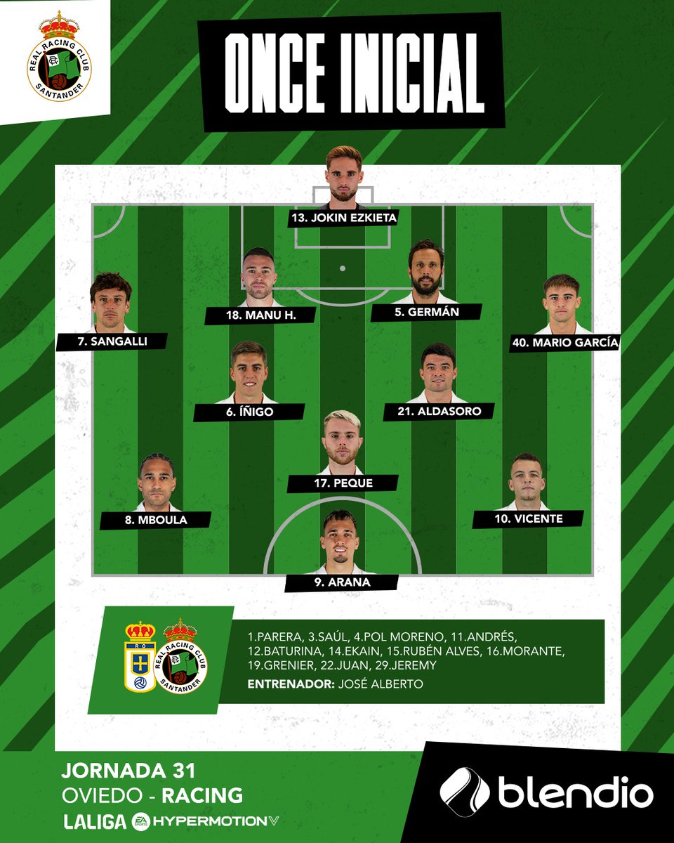 realracingclub's tweet photo. 🚨 ¡Ya tenemos el once racinguista que partirá de inicio hoy ante el @RealOviedo! ✅ #RealOviedoRacing #LaLigaHypermotion https://t.co/dxV6yY8DJa
