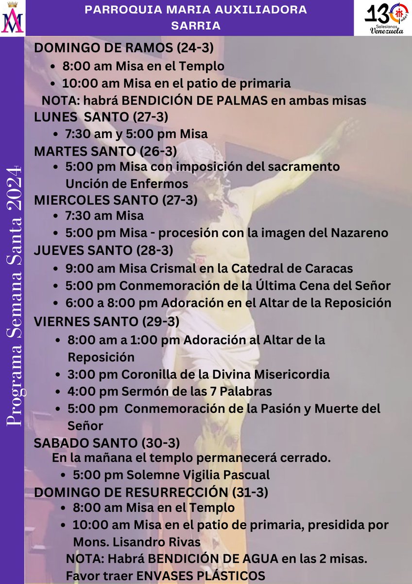 PqMariAuxSarria's tweet photo. Nuestro programa de Semana Santa.
#16marzo 
@ArquiCaracas 
@ColegioSFSccs 
@AdmaSarria https://t.co/AxlKTllVvb