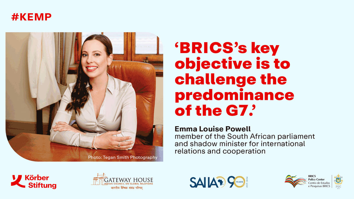 BRICS expansion was a mistake, says Emma Louise Powell (@powellemmaloui1) amid #SouthAfrica's upcoming elections.

Read why in her interview in the first Emerging Middle Powers Report 👉koerber-stiftung.de/kemp2024

#KEMP