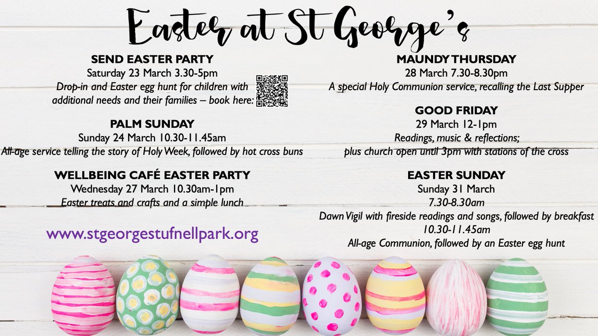 Everyone is welcome to come and celebrate Holy Week and Easter at St George's 🔨🐑✝️💘🌑😢⚰️💓🌤️🐣🙌🏿😍