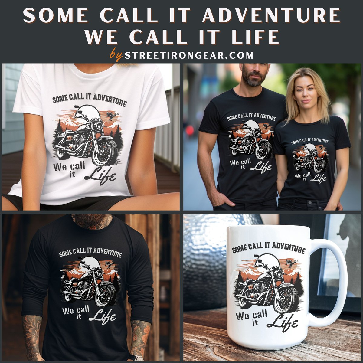 Some call it adventure, we call it life. Popular products featuring a motorcycle cruiser that embodies the rider's spirit. It's more than a journey; it's who we are. Check it out on StreetIronGear.com! 
#RideOrDie #MotorcycleLife #AdventureSoul #OpenRoad #BikerLifestyle
