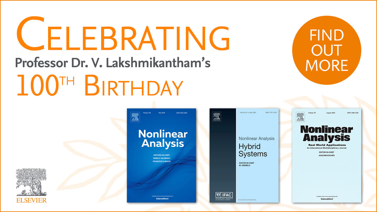 On March 16, 2024, we celebrate Prof. Dr. V. Lakshmikantham’s 100th birthday, the founder and honorary editor of Nonlinear Analysis, Nonlinear Analysis: Real World Applications, and Nonlinear Analysis: Hybrid Systems journals. Find out more: spkl.io/60124LbmK