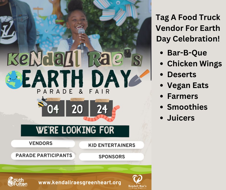 #earthday is coming up. We are looking for Food Truck Vendors ! Tag a Food Truck or Food Business. #kendallraesgreenheart #cosf #lowes #foodwellalliance #usda