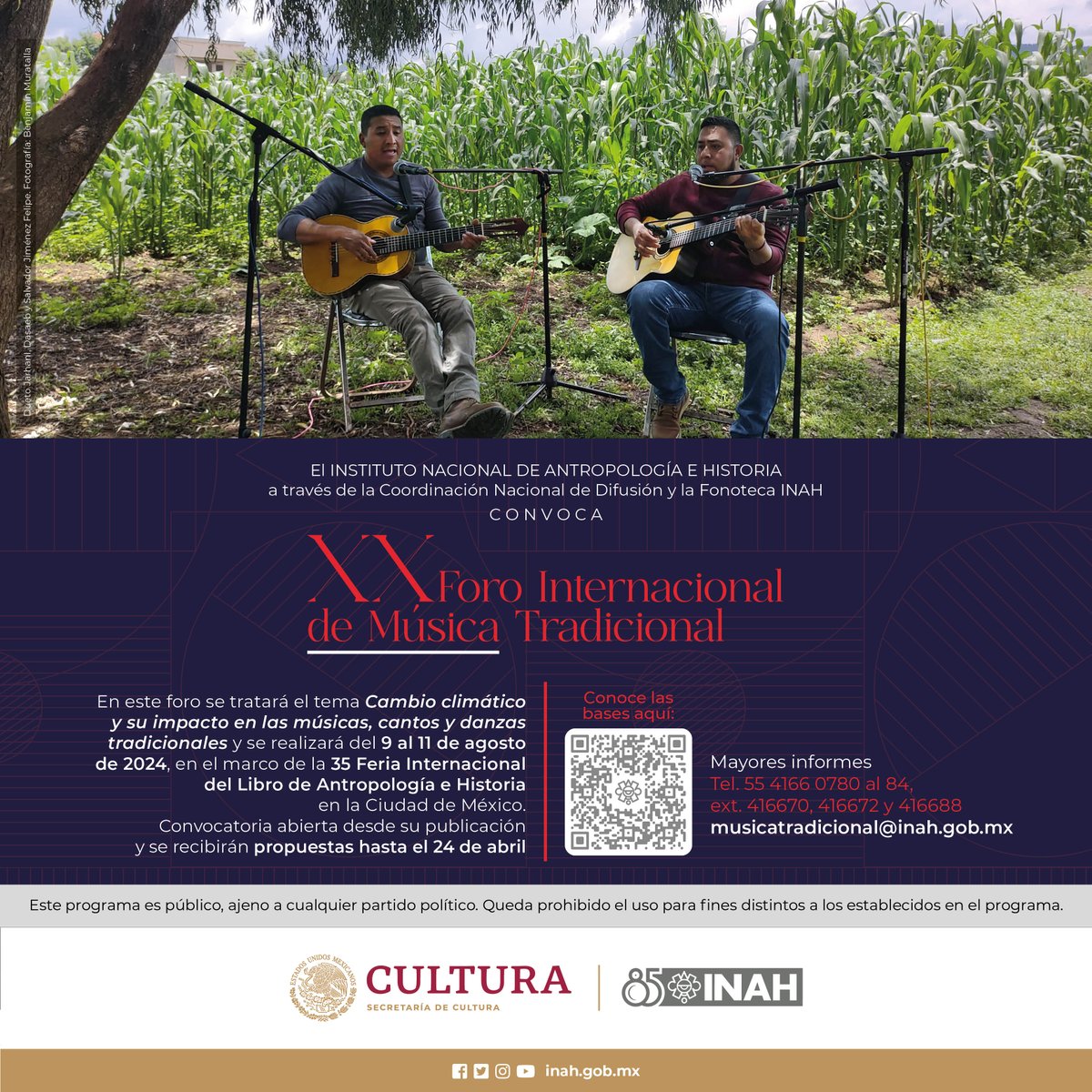 Invitación al XX Foro Internacional de Música Tradicional del 9 al 11 de agosto. Esperamos tu participación.