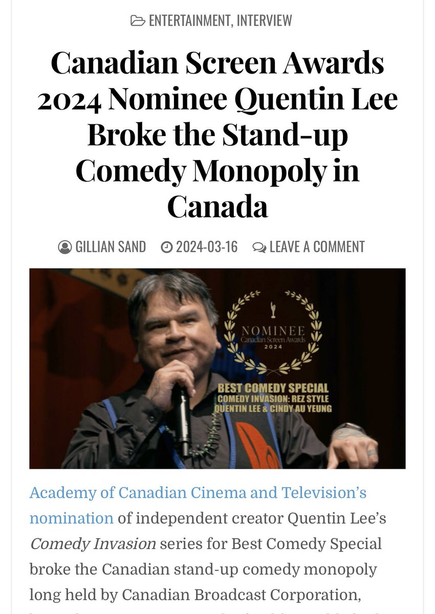 LeeQuentin's tweet image. Check out my interview on my #cdnscreenawards nomination of my series #comedyinvasion for #bestcomedyspecial: chopso.org/canadian-scree… thank you @TheCdnAcademy =)