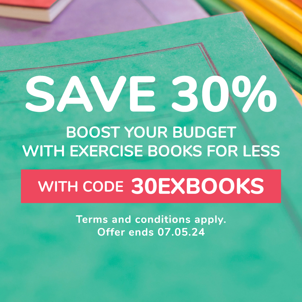 Save on this essential part of your pupils' learning experience and maximise your school budget with 30% off our entire exercise book range. Simply enter code 30EXBOOKS at the checkout to apply the discount. #Education #EducationResources #EducationSupplies T&Cs apply.