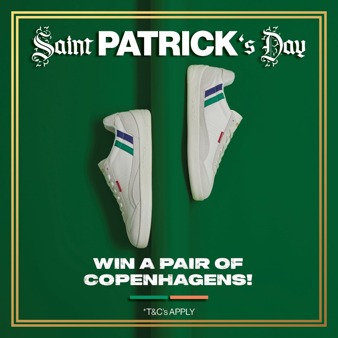 COMPETITION TIME 🍀 Feeling lucky this St. Patrick's Day Weekend? 🍀 We're giving away one pair of Copenhagen trainers to one lucky winner! To enter: Like this post Follow us @patrickuk1892 Tag a friend in the comments! #competition #stpatricksday #patrick1892 #giveaway