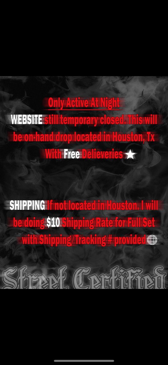 The Exclusive “Only Active At Night🩸” Set is officially here🦇. 
Our Streetwear Apparel is now available and ready for purchase in spring ‘24. DM Me or @streetcertified on Instagram to get your Merch on-hand located in Houston,Tx❗️#MembersOnly