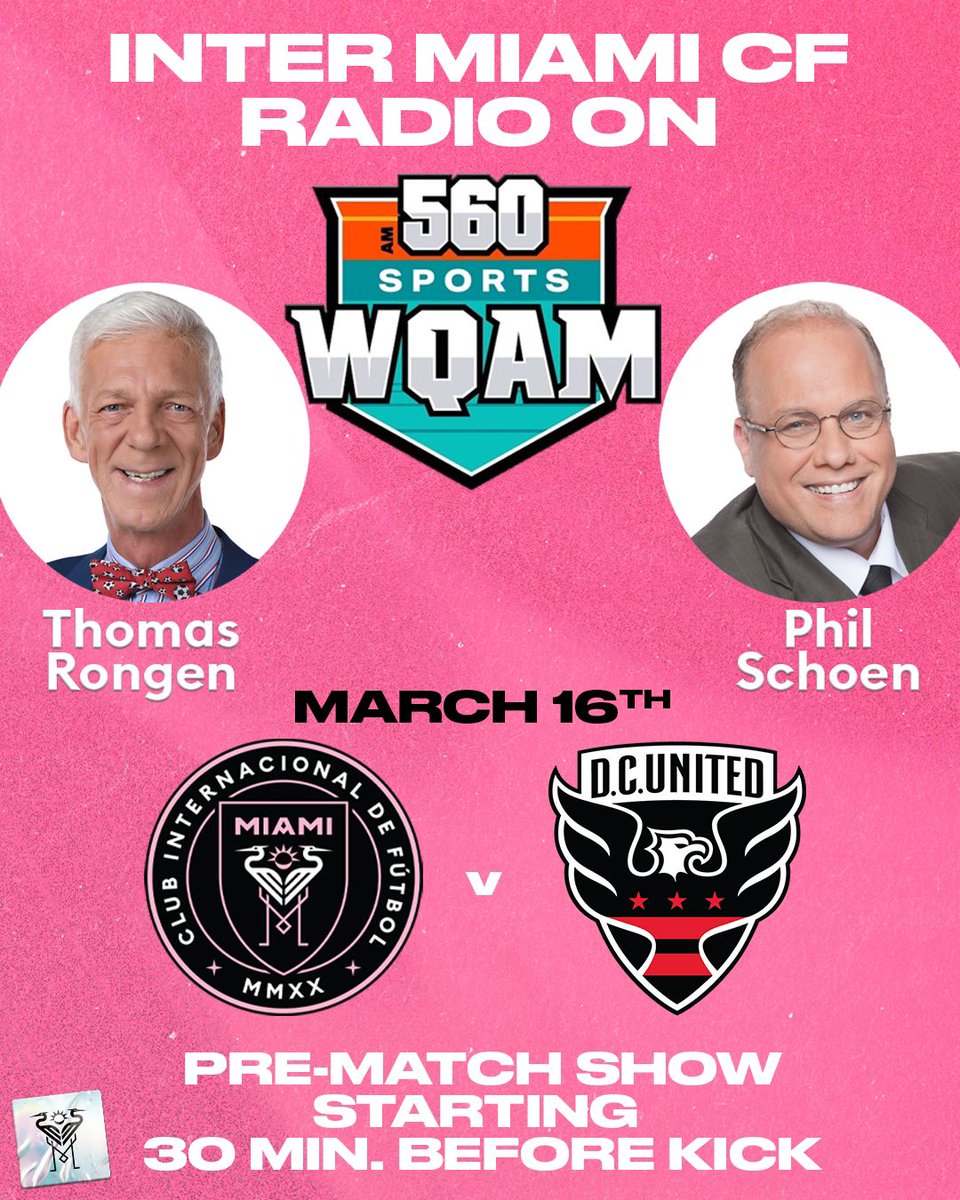 On the road again, and @intermiamicf fighting to hold on to the top spot in MLS at @dcunited. @TRongen and I have the call on @560wqam (audacy.com/stations/wqam) and @siriusxmfc (S: 162 XM: 203 and app: 966) Tune in and join us! We'll save a seat. :-)